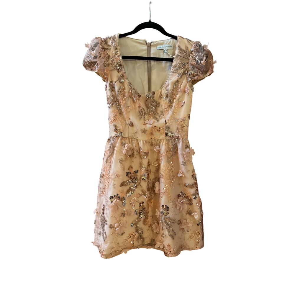DRESS THE POPULATION Pink Floral Embroidered Mini Dress XS